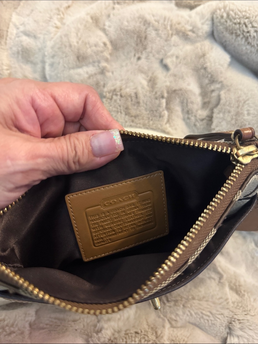 Coach Brown/Tan/Cream Signature Crossbody with Stripe Detail - Picture 4 of 4